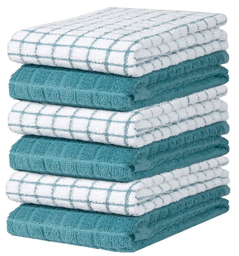 Bumble Towels مناديل مطبخ بامبل | مناديل صحون قطنية 100% مع حلقة للتعليق | 16" × 28" | 380 جرام لكل متر مربع | مجموعة مناديل مطبخ ماصة | 6 عبوات، أكوا - Image 1